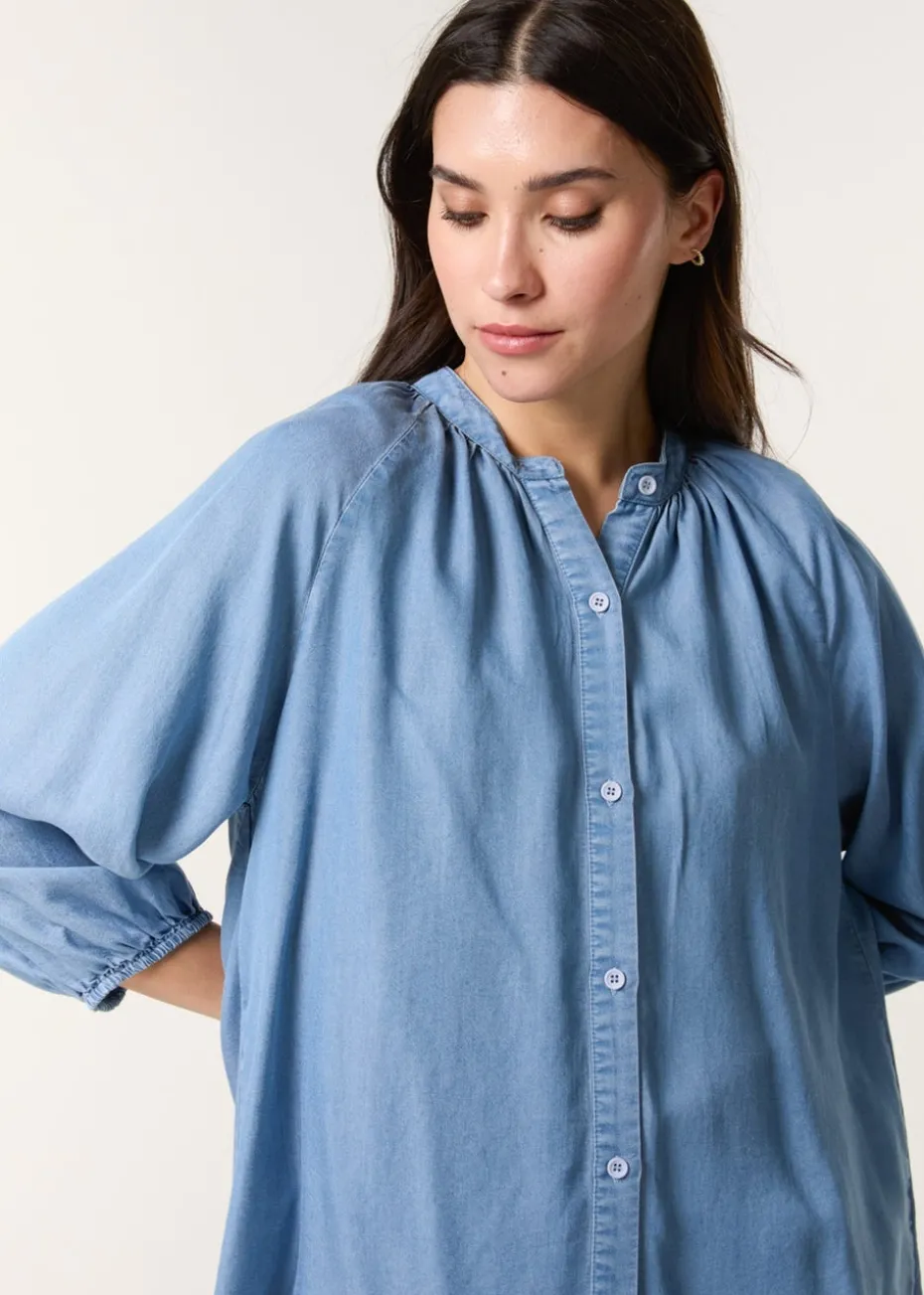 Blue Vanilla Denim Button Front Denim Blouse