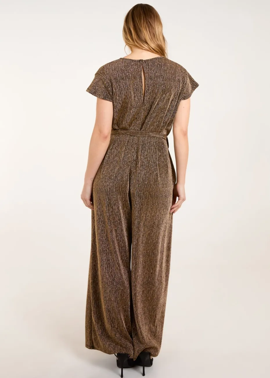 Blue Vanilla Gold Metallic V Neck Jumpsuit