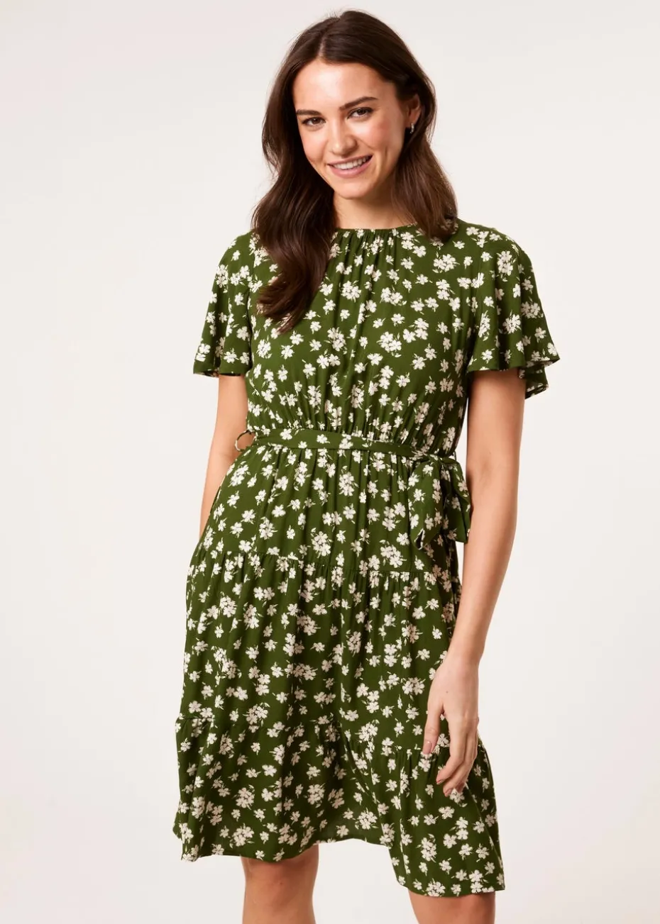 Blue Vanilla Green Crew Neck Tiered Mini Dress