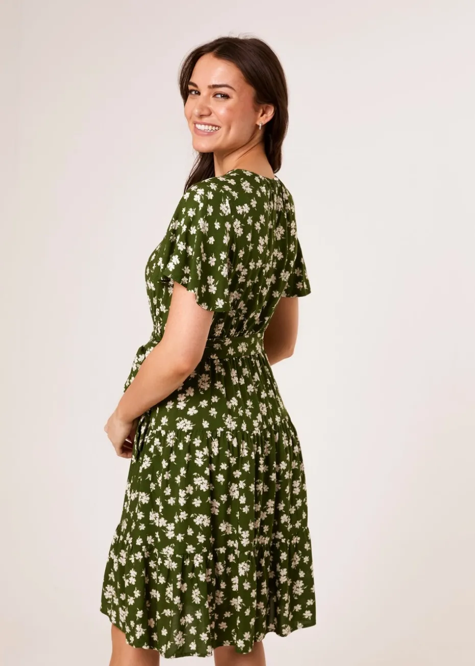 Blue Vanilla Green Crew Neck Tiered Mini Dress