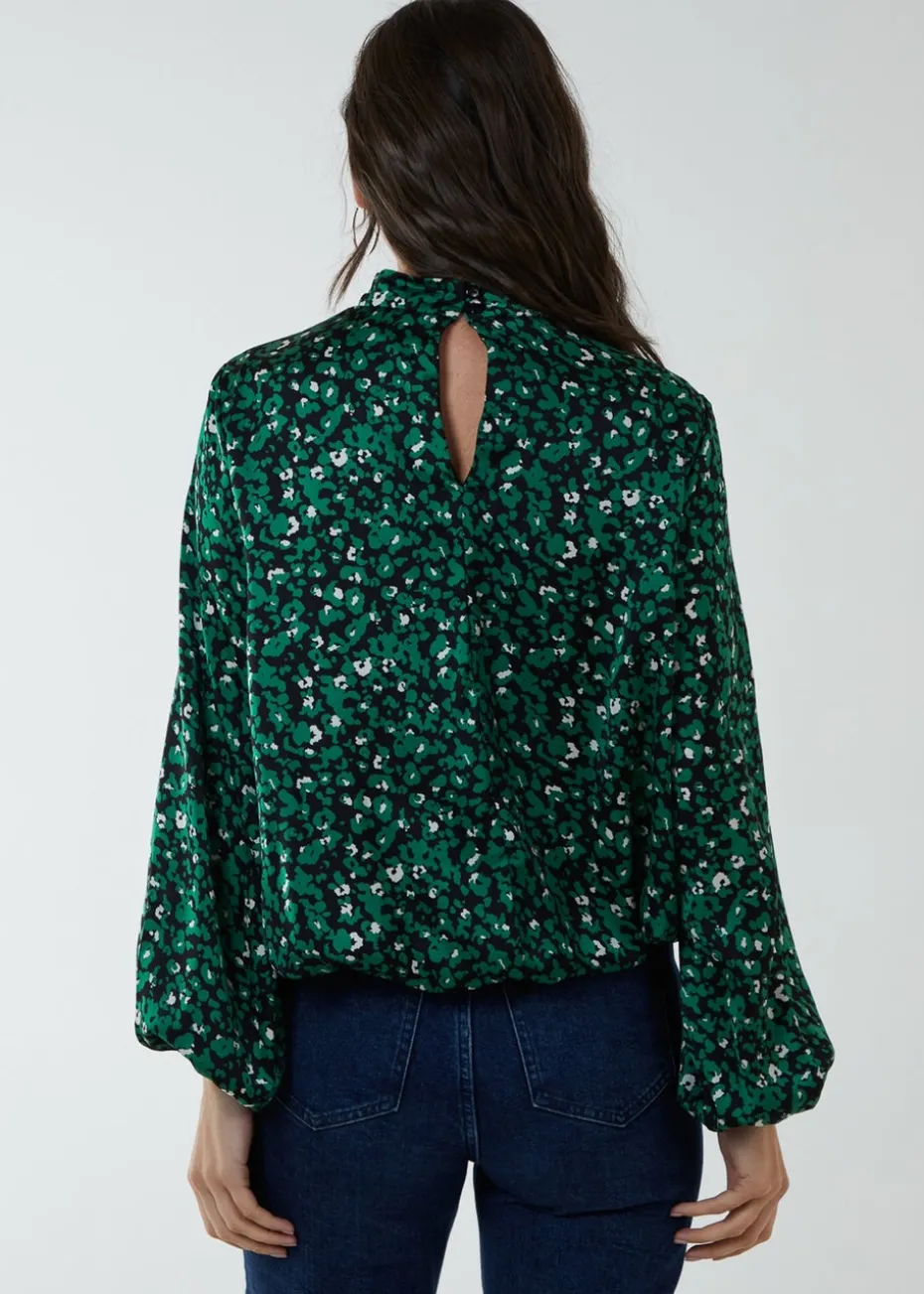 Blue Vanilla Green Satin Blouson Top