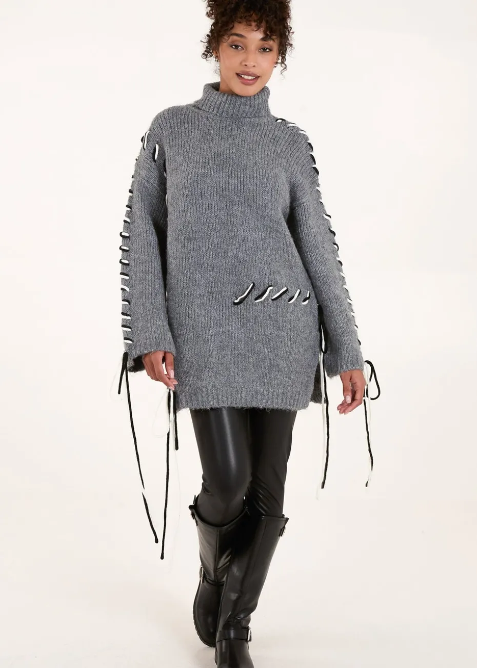 Blue Vanilla Grey Embroidered Stitch Jumper