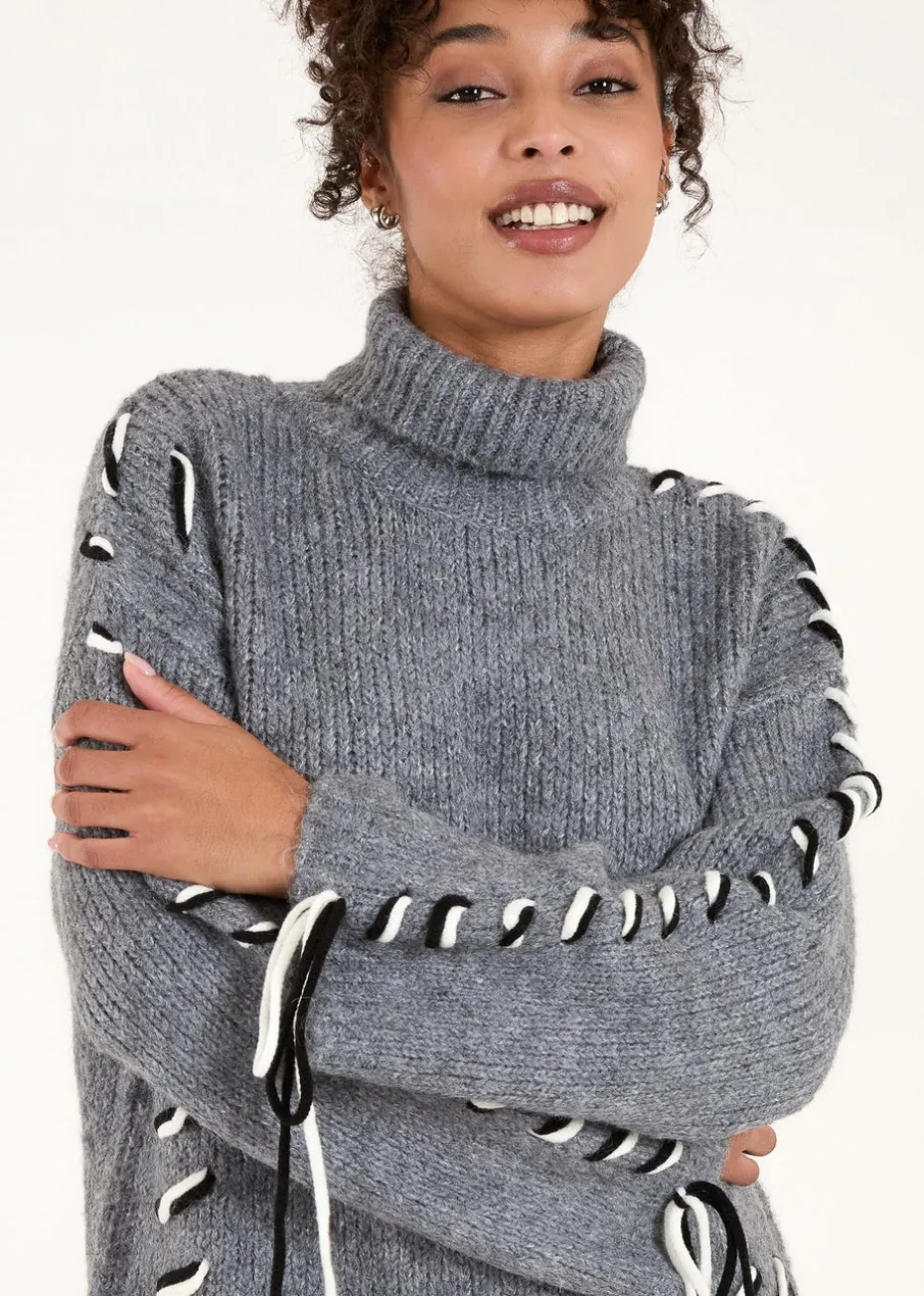Blue Vanilla Grey Embroidered Stitch Jumper