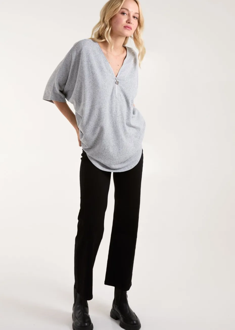 Blue Vanilla Grey Heart Zip Front Top