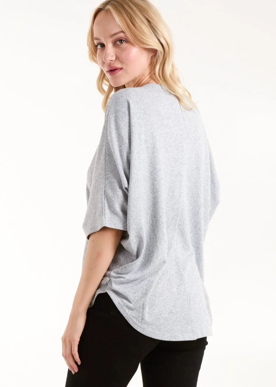 Blue Vanilla Grey Heart Zip Front Top