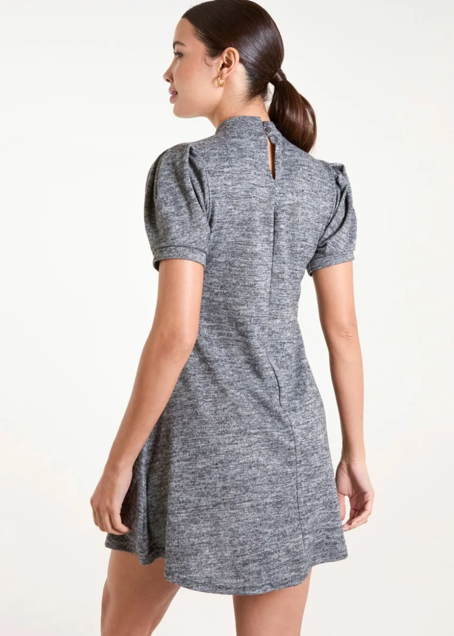 Blue Vanilla Grey Puff Sleeve Smock Dress