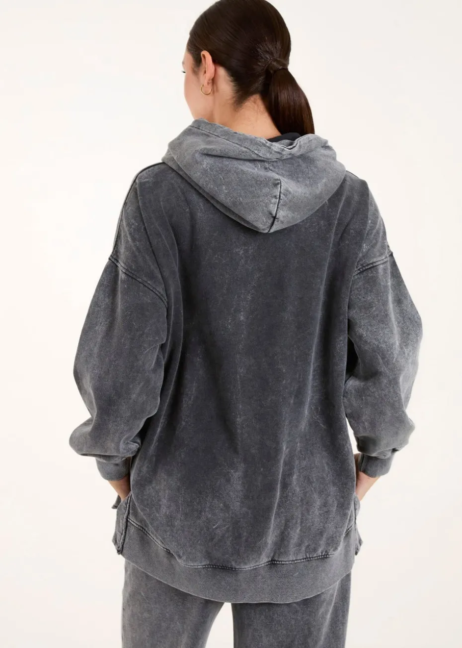 Blue Vanilla Grey Rock & Roll Acid Wash Hoodie