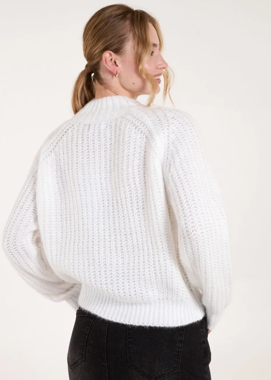Blue Vanilla Ivory Cable Knit High Neck Jumper