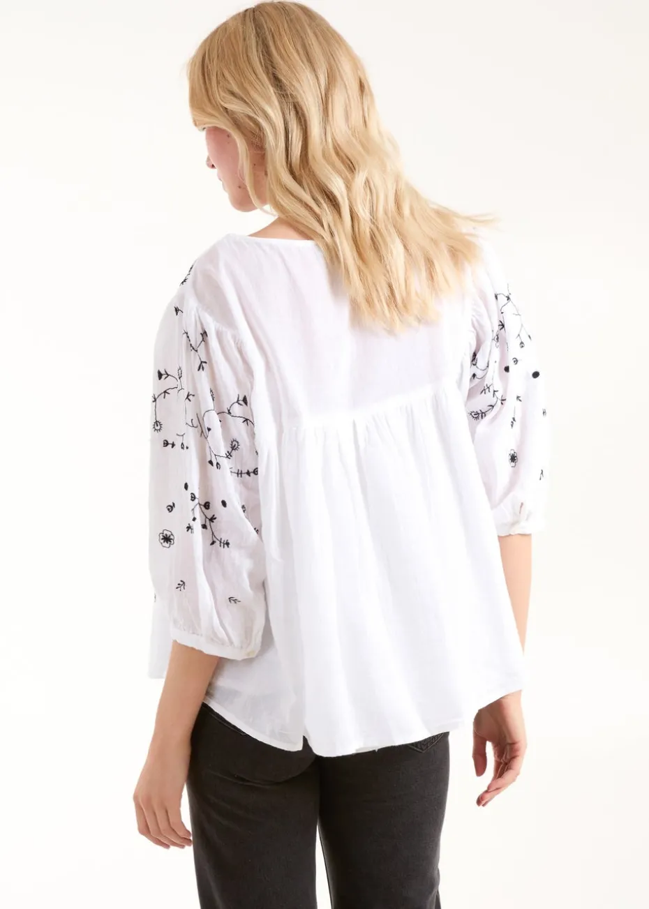 Blue Vanilla Ivory Embroidered All Over Blouse