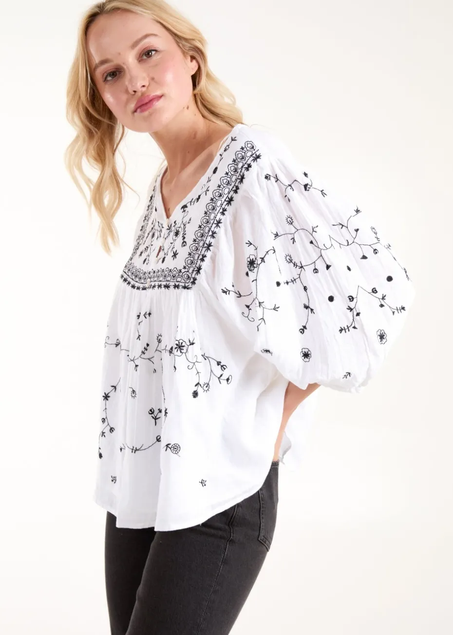 Blue Vanilla Ivory Embroidered All Over Blouse
