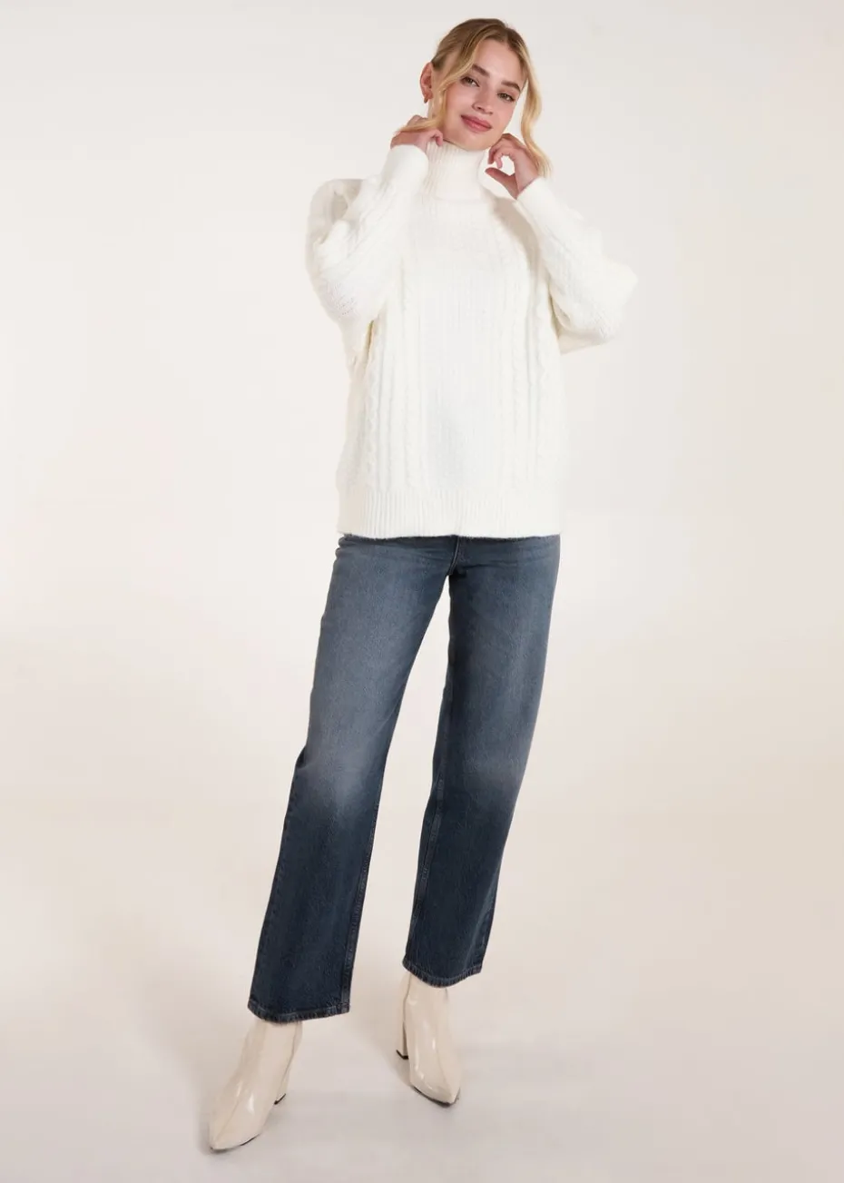Blue Vanilla Ivory High Neck Cable Knit Jumper