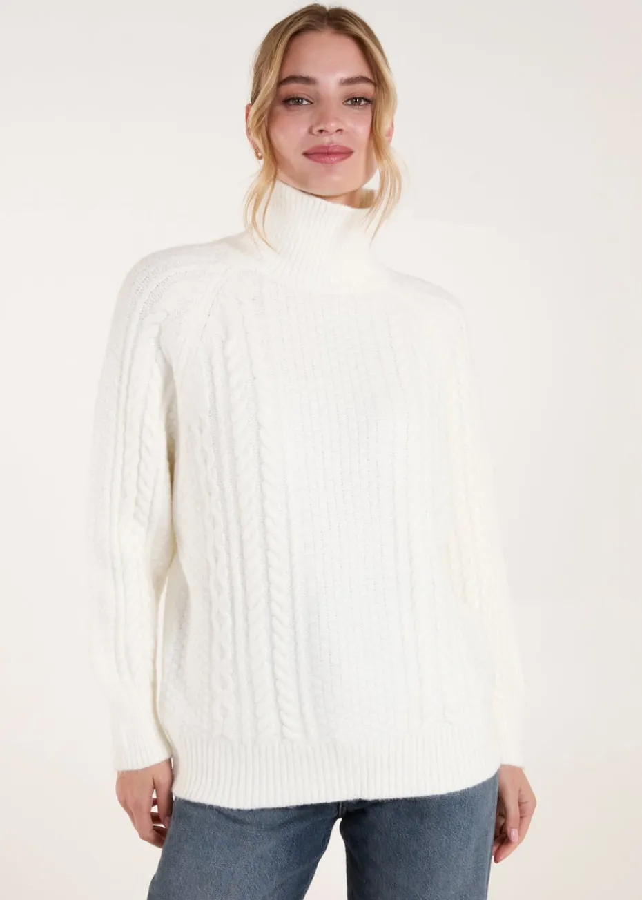 Blue Vanilla Ivory High Neck Cable Knit Jumper