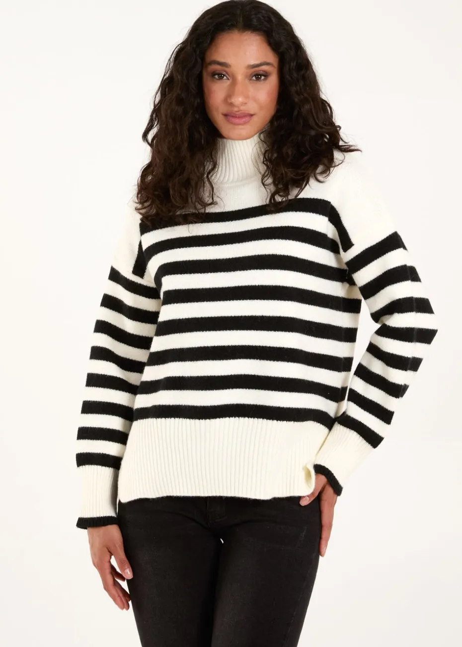 Blue Vanilla Ivory High Neck Striped Jumper