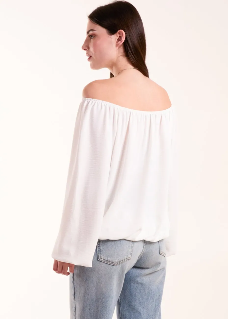 Blue Vanilla Ivory Necklace Bardot Elasticated Top