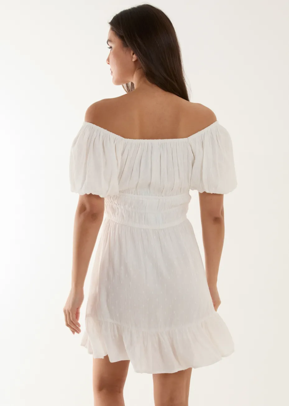 Blue Vanilla Ivory Puff Ball Mini Dress