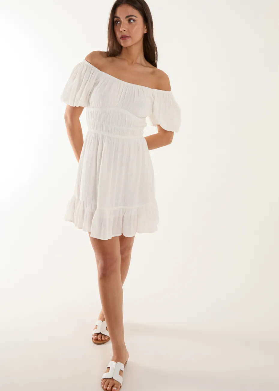 Blue Vanilla Ivory Puff Ball Mini Dress