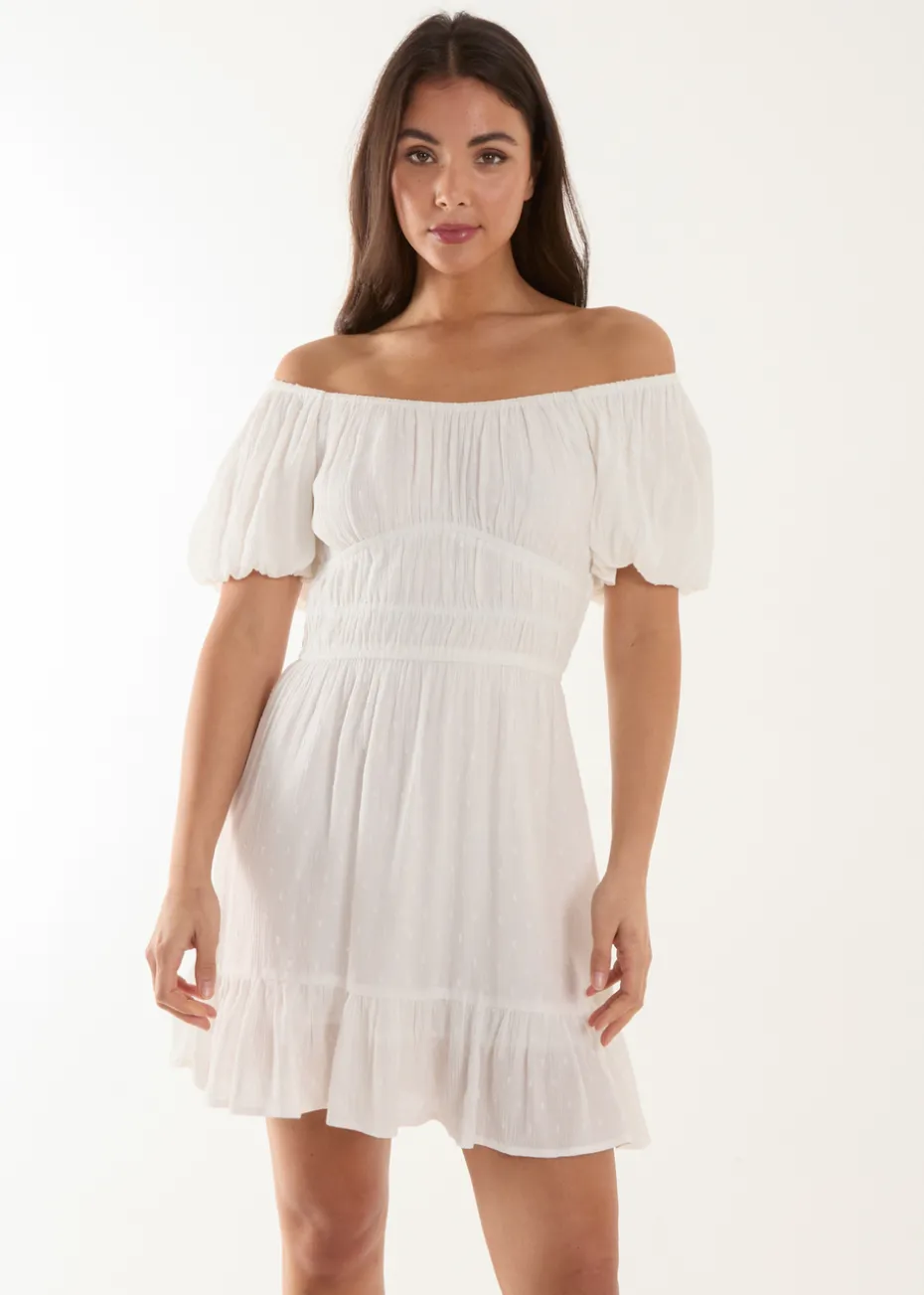 Blue Vanilla Ivory Puff Ball Mini Dress