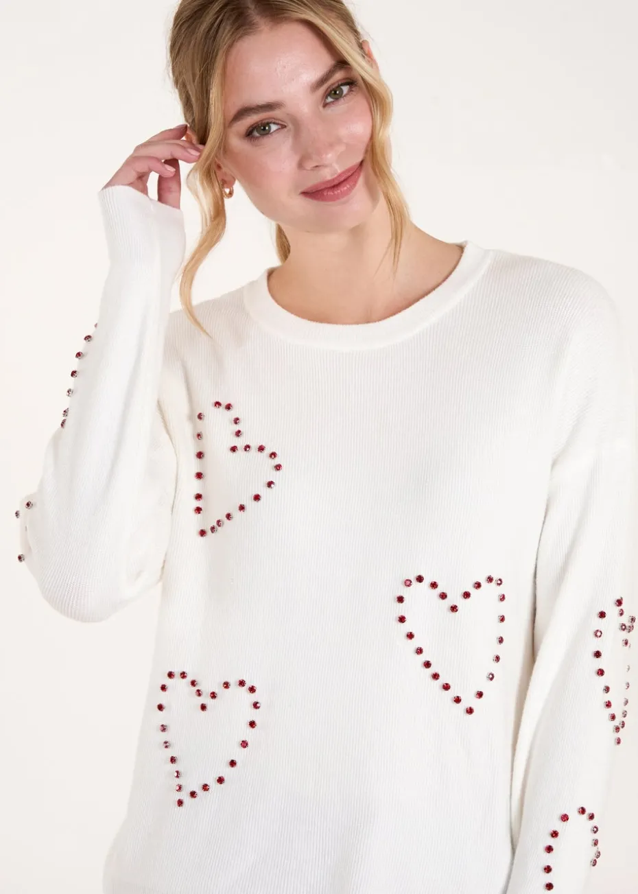 Blue Vanilla Ivory Rhinestone Heart Jumper