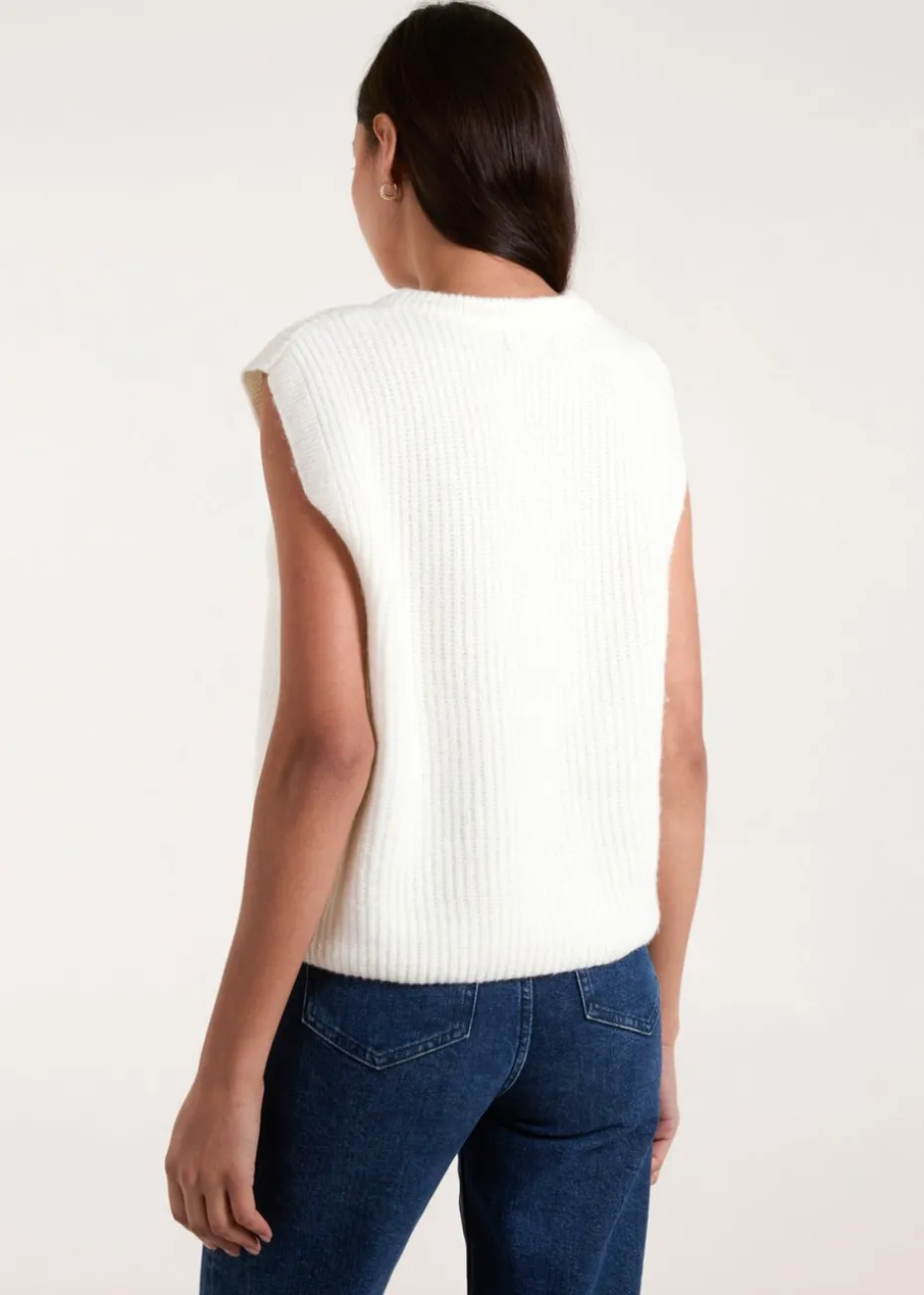 Blue Vanilla Ivory Ribbed Knit Vest
