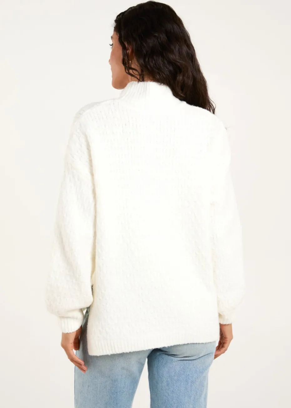 Blue Vanilla Ivory Textured High Neck Jumper