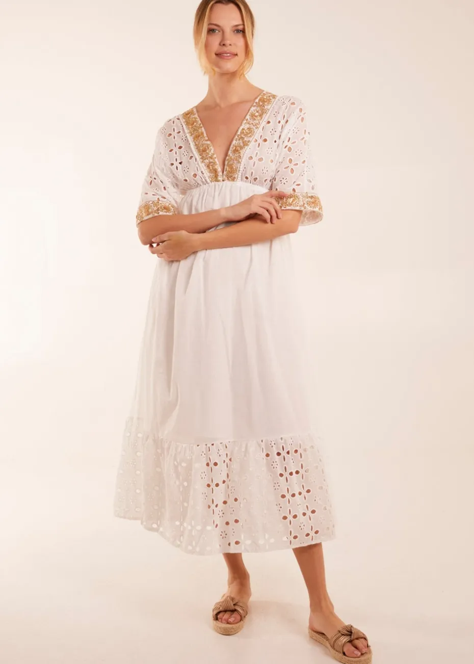 Blue Vanilla Ivory V-Neck Short Sleeve Dress