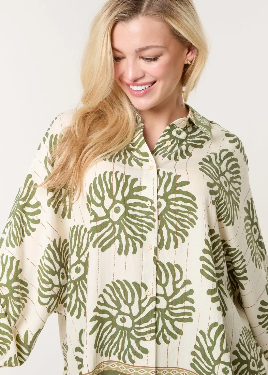 Blue Vanilla Khaki Abstract Oversized Shirt