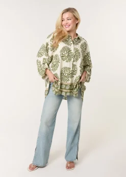 Blue Vanilla Khaki Abstract Oversized Shirt