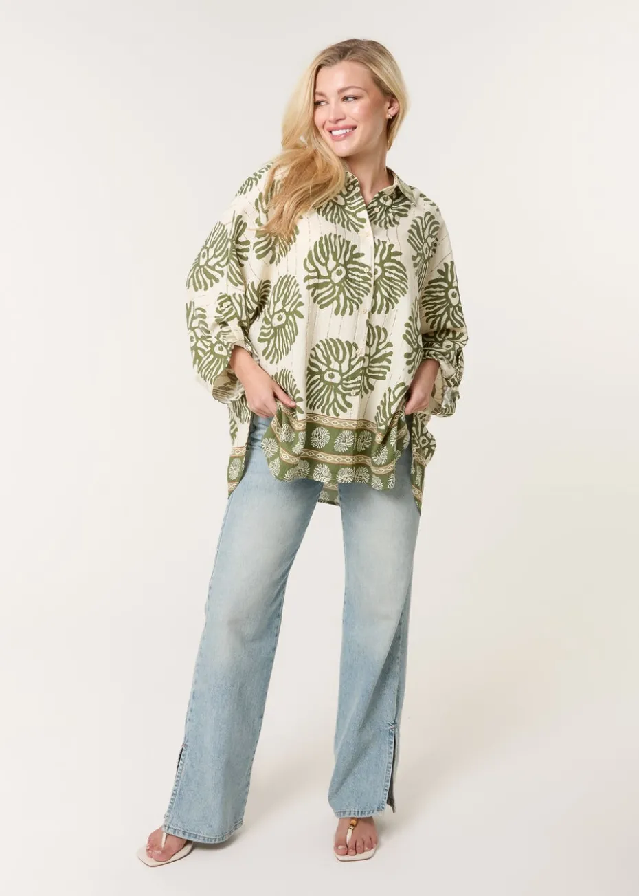 Blue Vanilla Khaki Abstract Oversized Shirt