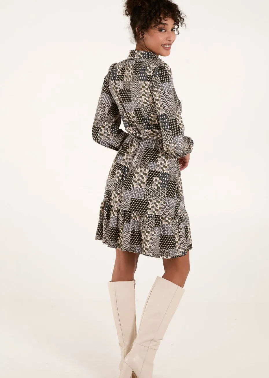 Blue Vanilla Khaki Belted Mini Shirt Dress