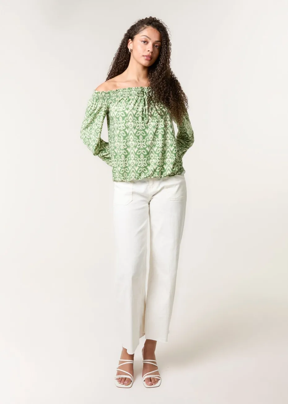 Blue Vanilla Khaki Bubble Hem Bardot Top