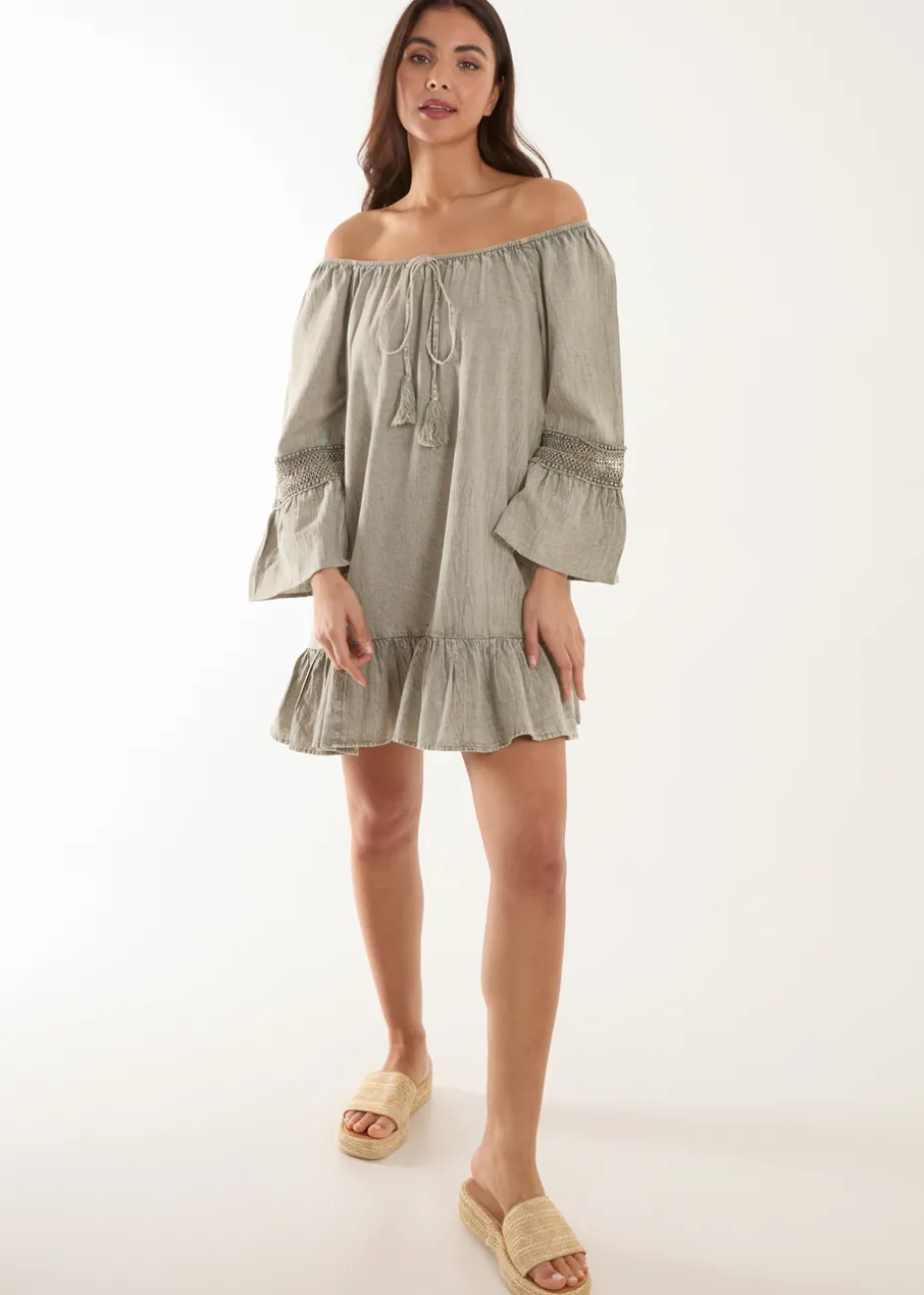Blue Vanilla Khaki Lace Trim Tunic Dress