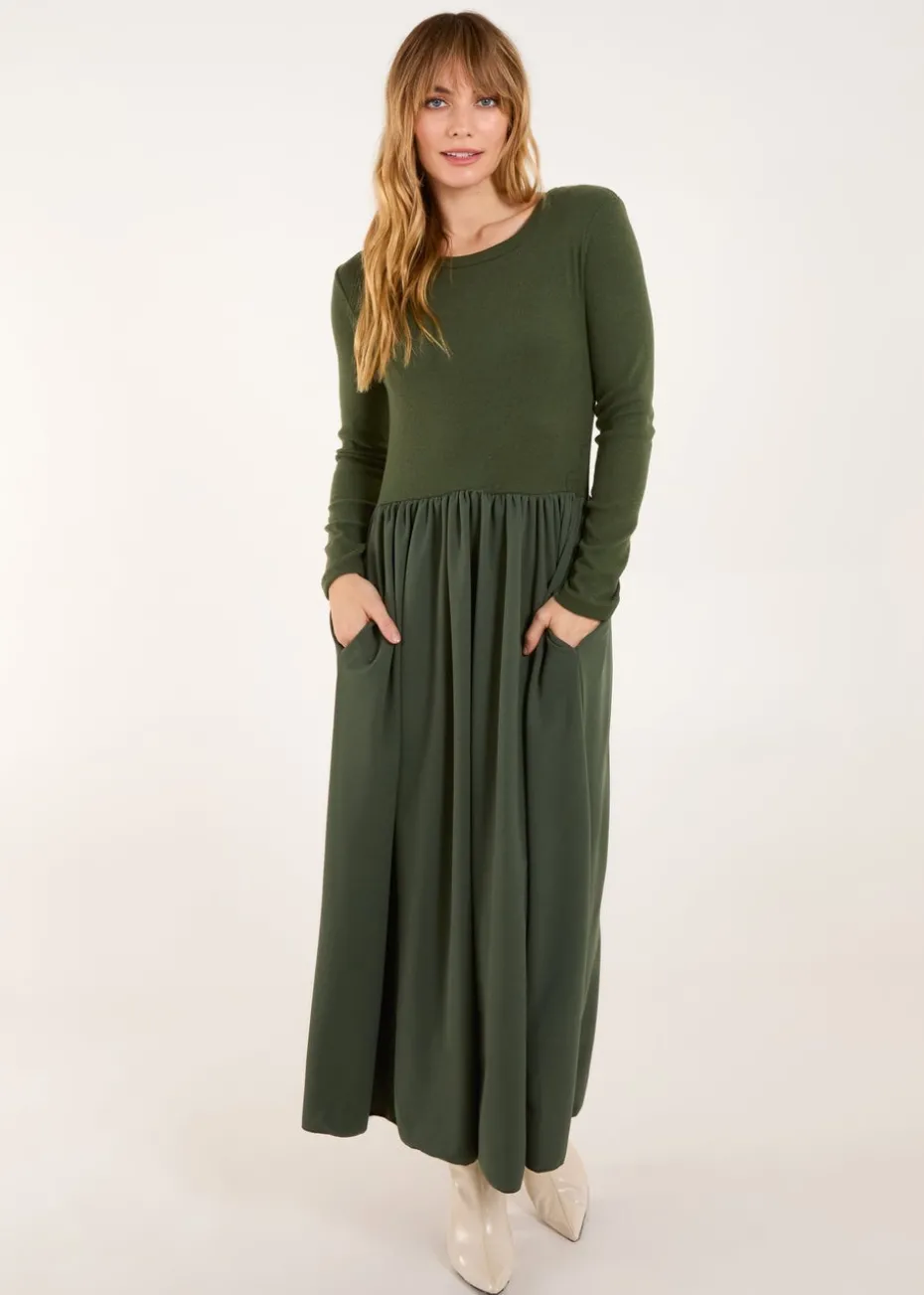 Blue Vanilla Khaki Long Sleeve Scuba Crepe Skirt Dress
