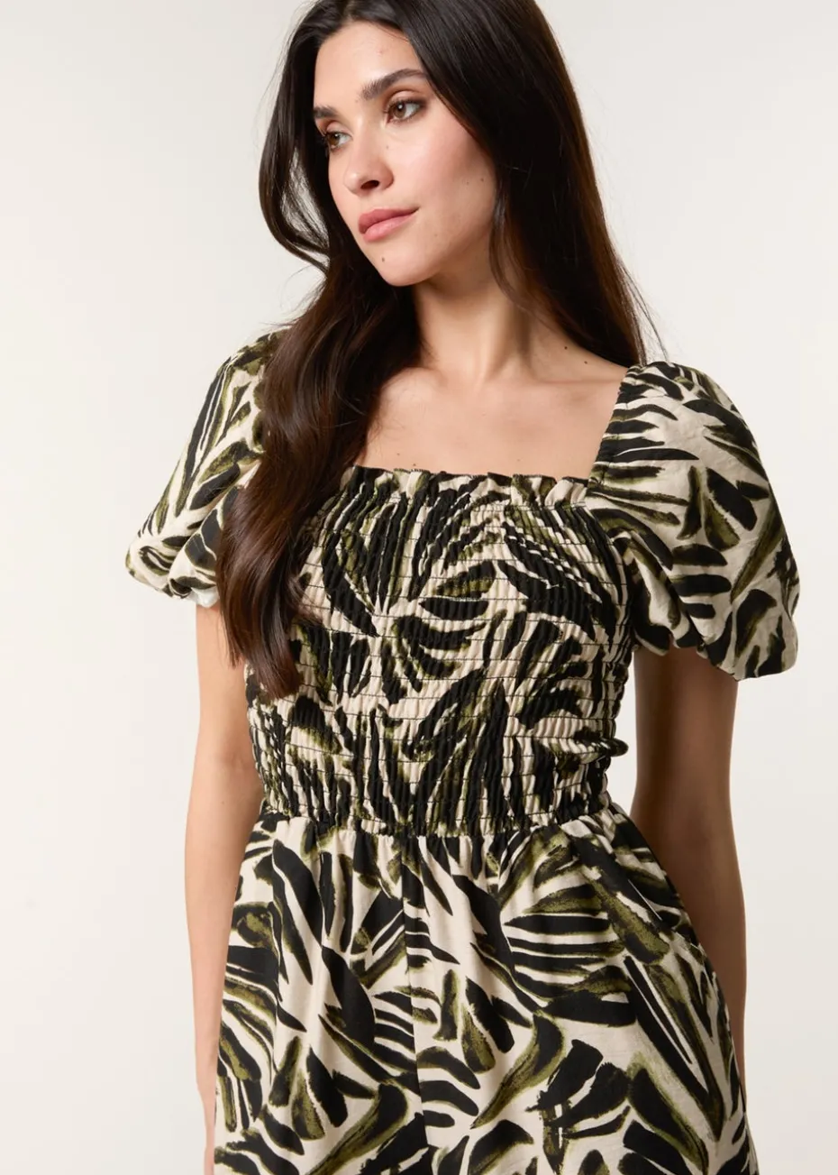 Blue Vanilla Khaki Palm Print Jumpsuit