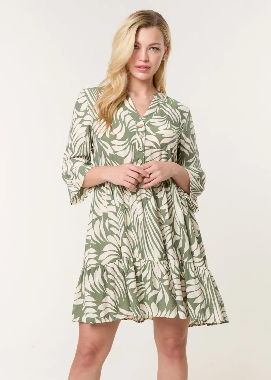 Blue Vanilla Khaki Ric Rac Smock Shirt Dress