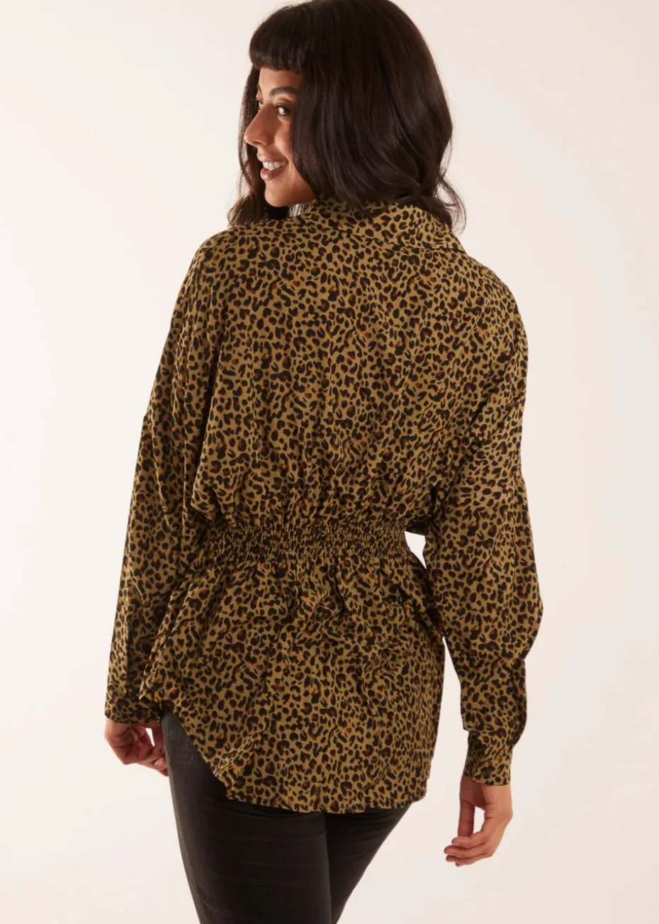 Blue Vanilla Khaki Shirred Batwing Shirt