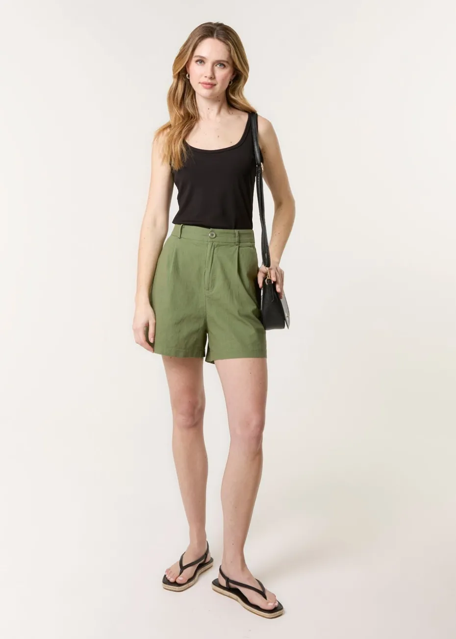 Blue Vanilla Khaki Shorts With Pleated Design