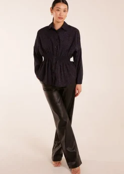Blue Vanilla Leopard Print Shirred Waist Shirt
