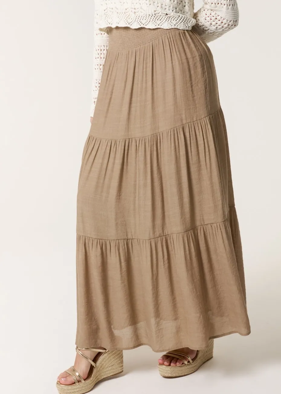Blue Vanilla Mocha Shirring Waist Tiered Maxi Skirt