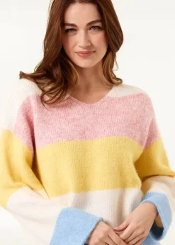 Blue Vanilla Multi Colourful Stripped V Neck Jumper