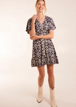 Blue Vanilla Navy Button Through Elastic Waist Mini Dress