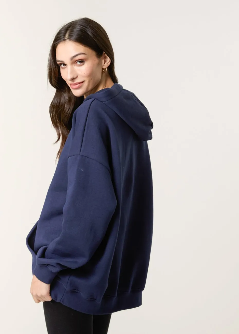 Blue Vanilla Navy Coffee Embroidered Hoodie