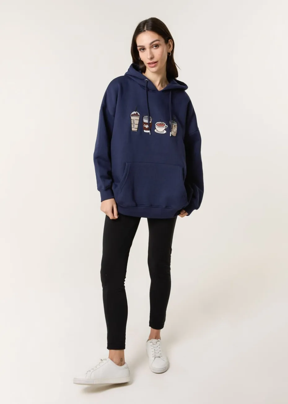 Blue Vanilla Navy Coffee Embroidered Hoodie