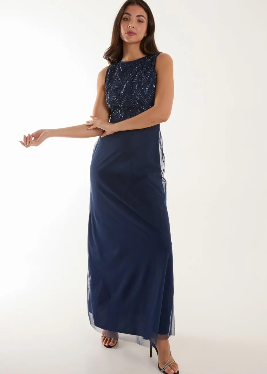 Blue Vanilla Navy Embellished Maxi Dress