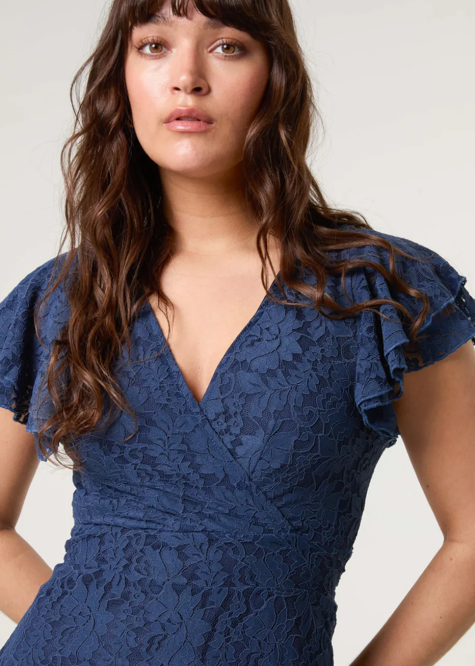 Blue Vanilla Navy Lace Angel Sleeve Dress