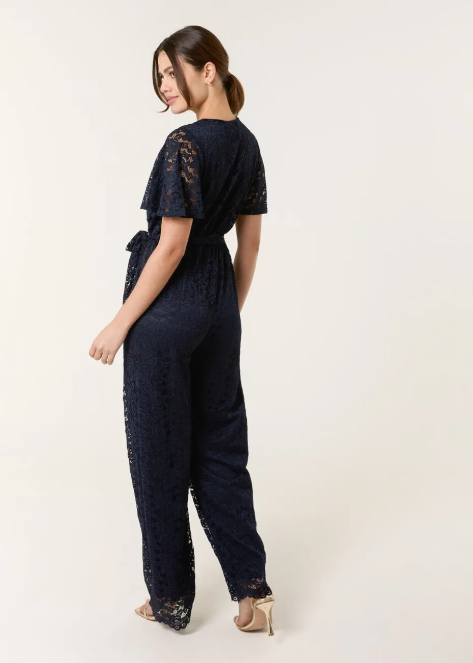 Blue Vanilla Navy Lace Wrap Over Jumpsuit