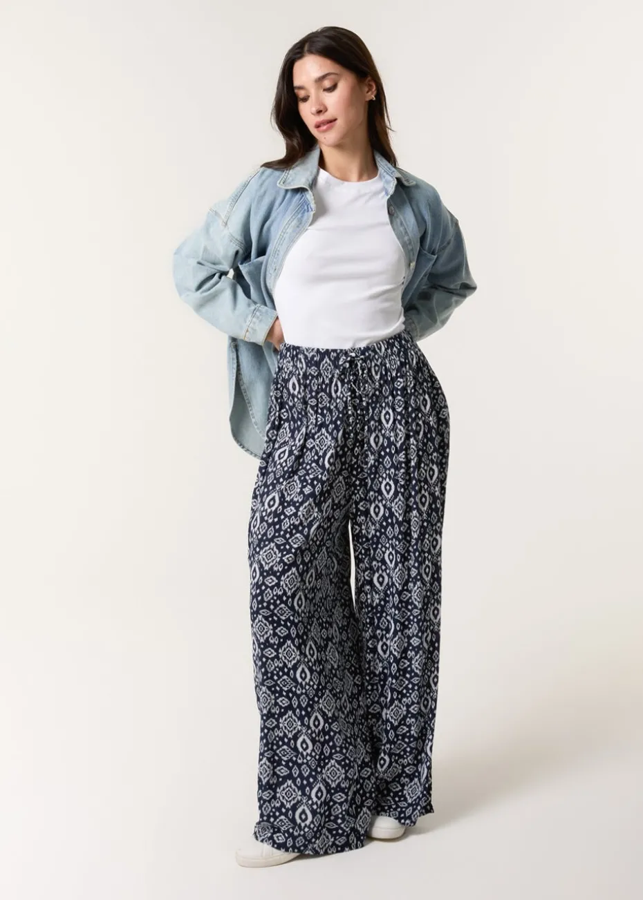 Blue Vanilla Navy Printed Elastic Waist Trouser