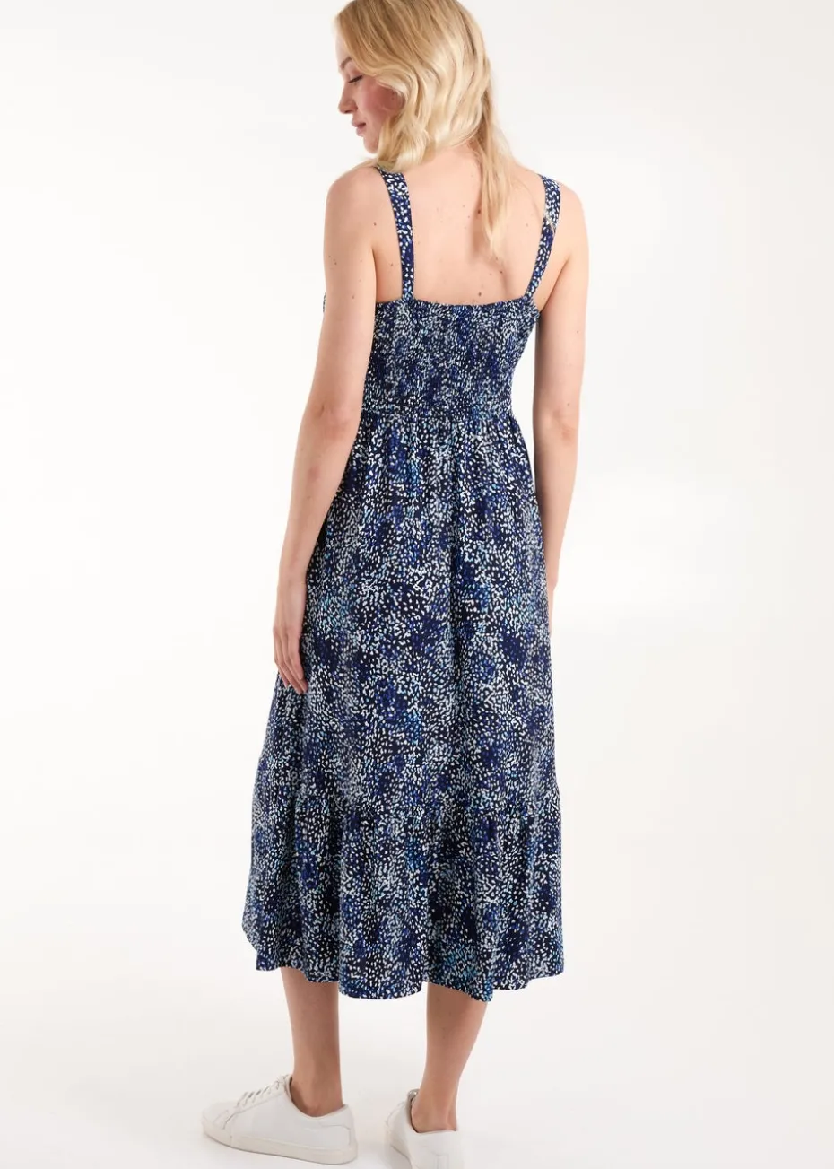 Blue Vanilla Navy Ruched Cami Midi Dress With Buttons