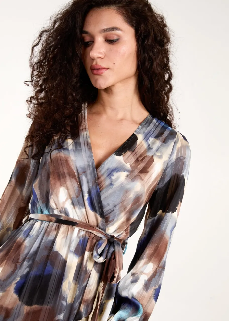 Blue Vanilla Navy Watercolour Wrap Maxi Dress
