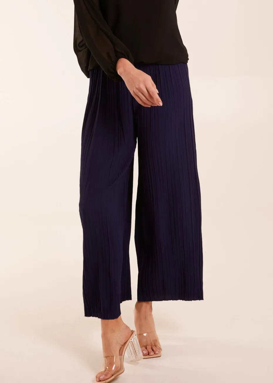 Blue Vanilla Navy Wide Leg Pleated Trousers
