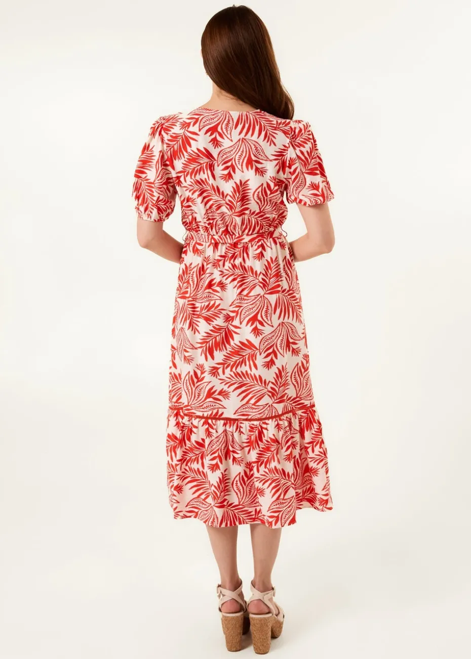 Blue Vanilla Orange Coconut Button Front Betlted Midi Shirt Dress